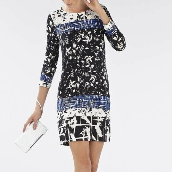 BCBGMaxazria Dress Size Medium Women's Mini Shift Abstract Print Longsleeve - Picture 1 of 8